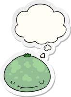 cartoon squash with thought bubble as a printed sticker png