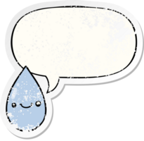 desenho animado fofa gota de chuva com discurso bolha angustiado angustiado velho adesivo png