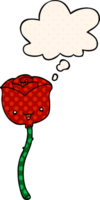 cartoon flower with thought bubble in comic book style png