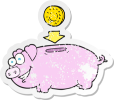 retro distressed sticker of a cartoon piggy bank png