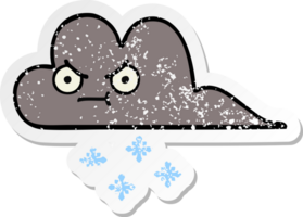 autocollant en détresse d'un nuage de neige de tempête de dessin animé mignon png