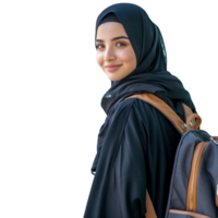 Islamic woman university students smiling happily studying on transparent background png