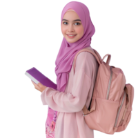 islamique femme Université élèves souriant Heureusement en train d'étudier sur transparent Contexte png