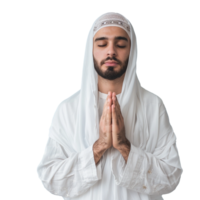 een jong moslim Mens bidden Aan geïsoleerd png