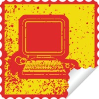 distressed sticker icon illustration of a computer with mouse png