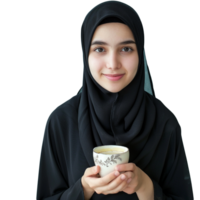 portret van een gesluierd Islamitisch vrouw vervelend zwart hijab geïsoleerd Aan transparant achtergrond png