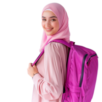 Islamic woman university students smiling happily studying on transparent background png