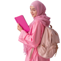 Islamic woman university students smiling happily studying on transparent background png