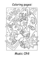 Coloring unicorn and lettering music on vector