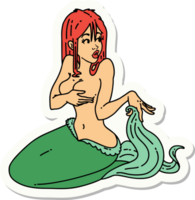 pegatina de tatuaje al estilo tradicional de una sirena png