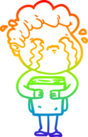 rainbow gradient line drawing of a cartoon man crying png