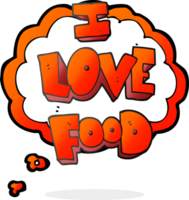 mano disegnato pensato bolla cartone animato io amore cibo simbolo png