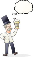 mano dibujado pensamiento burbuja dibujos animados hombre con café taza png