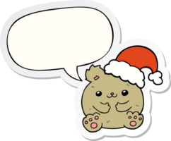 linda dibujos animados Navidad oso con habla burbuja pegatina png