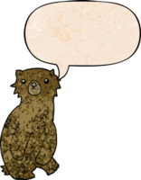 dibujos animados oso con habla burbuja en retro textura estilo png