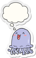 cartoon jellyfish with thought bubble as a printed sticker png