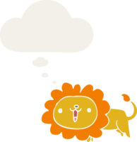 cute cartoon lion with thought bubble in retro style png