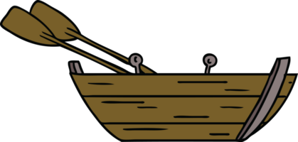 main tiré dessin animé griffonnage de une en bois rangée bateau png