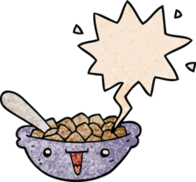 cute cartoon bowl of cereal with speech bubble in retro texture style png