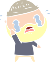 homme barbu de dessin animé de style couleur plat pleurant en agitant au revoir png