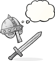 hand drawn thought bubble cartoon medieval helmet png