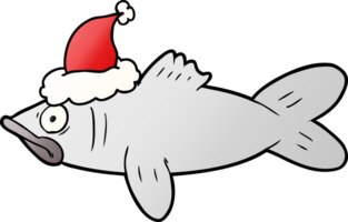 hand drawn gradient cartoon of a fish wearing santa hat png