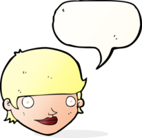 caricatura, feliz, cara femenina, con, burbuja del discurso png