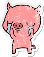 distressed sticker of a cartoon pig crying png