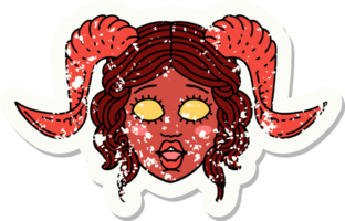 grunge sticker of a tiefling character face png