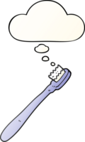 cartoon toothbrush with thought bubble in smooth gradient style png