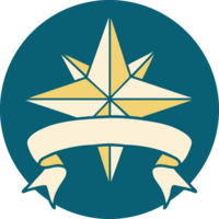 tattoo style icon with banner of a star png