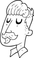 hand drawn black and white cartoon man with mustache png