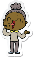 sticker of a cartoon happy old woman png