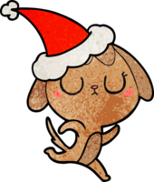 cute hand drawn textured cartoon of a dog wearing santa hat png