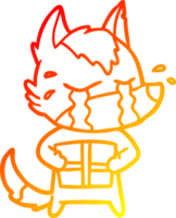warm gradient line drawing of a cartoon crying wolf with christmas present png