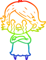 Regenbogen Gradient Linie Zeichnung von ein Karikatur Frau Weinen png