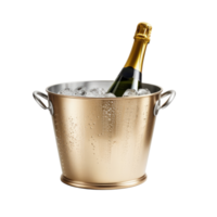 Champagne bottle in the basket with ice cubes png