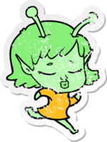 distressed sticker of a cartoon alien girl png