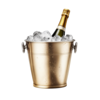 Champagne bottle in the basket with ice cubes png