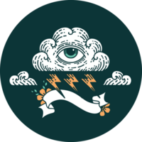 tattoo style icon with banner of an all seeing eye cloud png