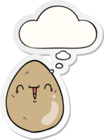 cartoon egg with thought bubble as a printed sticker png