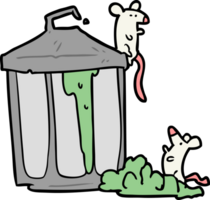 cartoon old metal garbage can with mice png