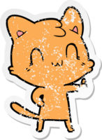 distressed sticker of a cartoon happy cat png