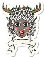 Retro-Tattoo-Stil Elf Druide Charakter Gesicht mit Banner png