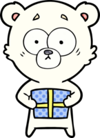 nervous polar bear cartoon with gift png