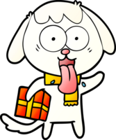 cute cartoon dog with christmas present png