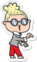 sticker of a cartoon woman wearing spectacles png