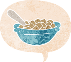 cartoon cereal bowl with speech bubble in grunge distressed retro textured style png