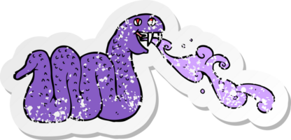 retro distressed sticker of a cartoon spitting snake png