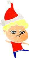 mano dibujado retro dibujos animados de un enojado hombre vistiendo Papa Noel sombrero png